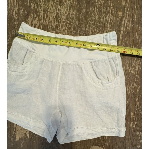 Splendid Iris Women Size Medium White 100% Linen Cuffed Shorts Pockets White - Picture 4 of 9